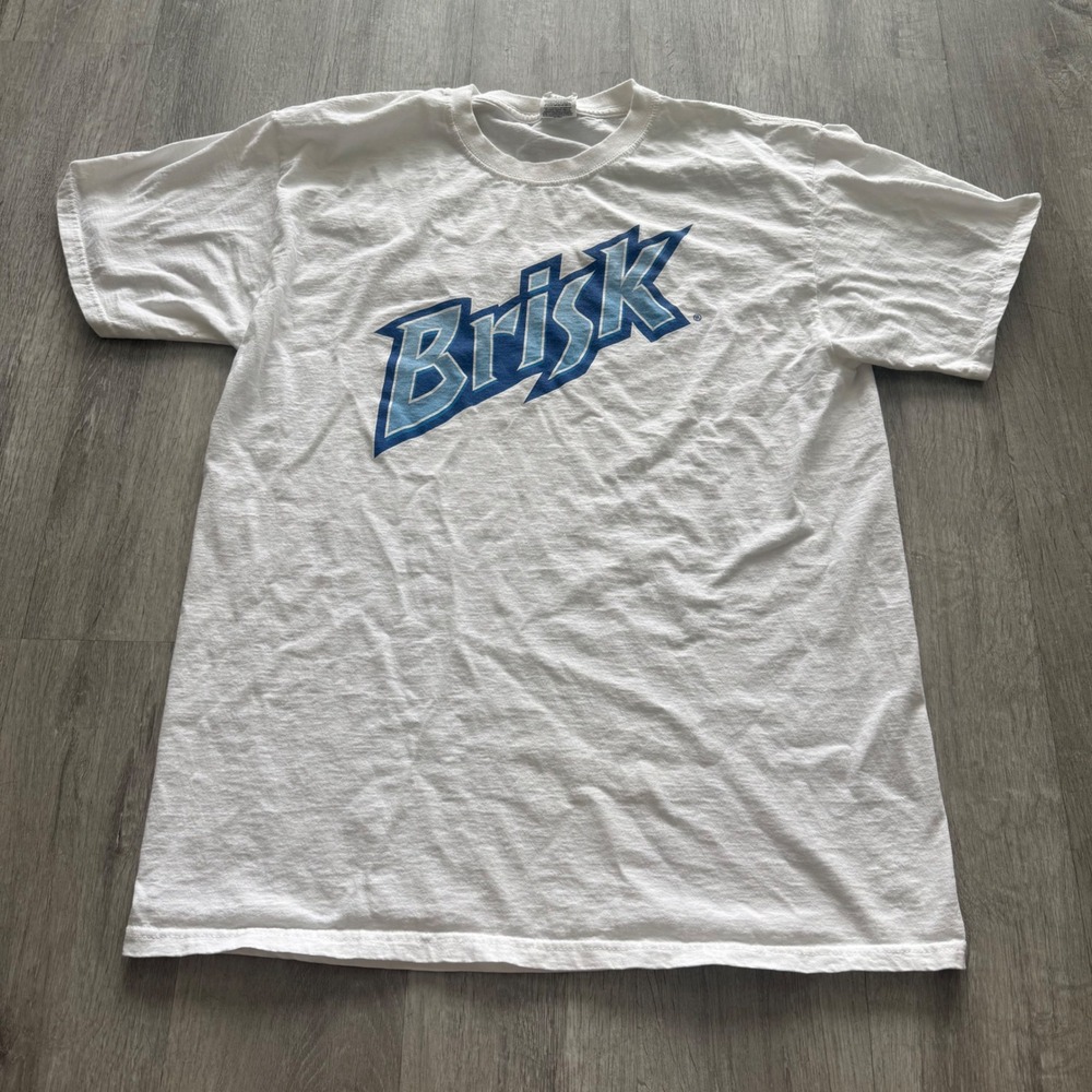 Y2K Brisk Iced Tea Graphic T-Shirt Mens Large White Promo Short Sleeve Tee